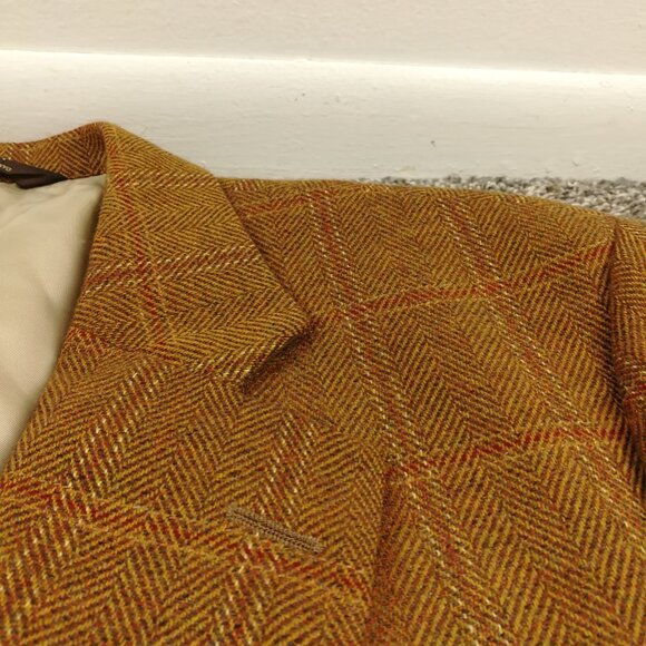 Paul Stuart Sport Coat 100% Cashmere Herringbone Windowpane Plaid Brown Red 46XL - Picture 3 of 13